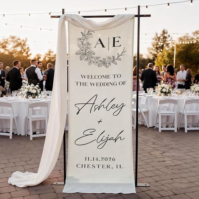 Floral Wreath Wedding Welcome Tapestry, Custom Initials Monogram by Mapileng%E2%84%A2