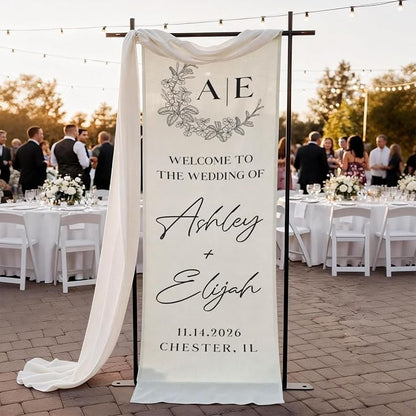 Floral Wreath Wedding Welcome Tapestry, Custom Initials Monogram by Mapileng%E2%84%A2