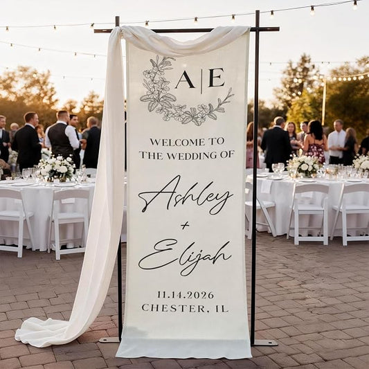 Floral Wreath Wedding Welcome Tapestry, Custom Initials Monogram by Mapileng%E2%84%A2