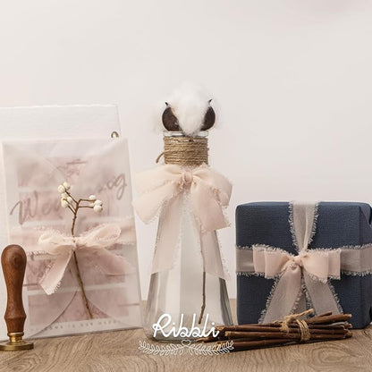 Ribbli Champagne Ribbon 1 Inch x 3 Rolls Total 24 Yards Nude Handmade Fringe - Image 6