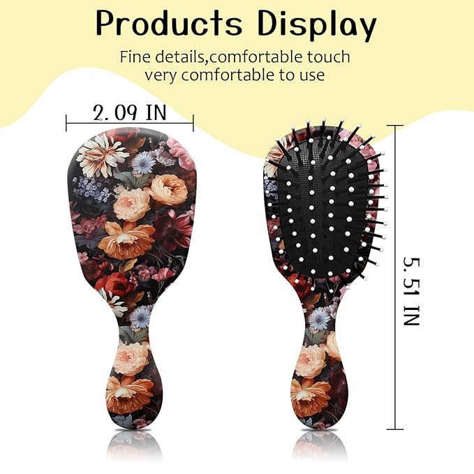 Mini Hair Brush,Cute Detangling Travel Hair Brush,Soft Bristles for Effortless Tangle Removal,Detangler Hairbrush for Women Men Boys Girls Kids Wet Dry All Hair Types (Colorful Flowers, Mini)