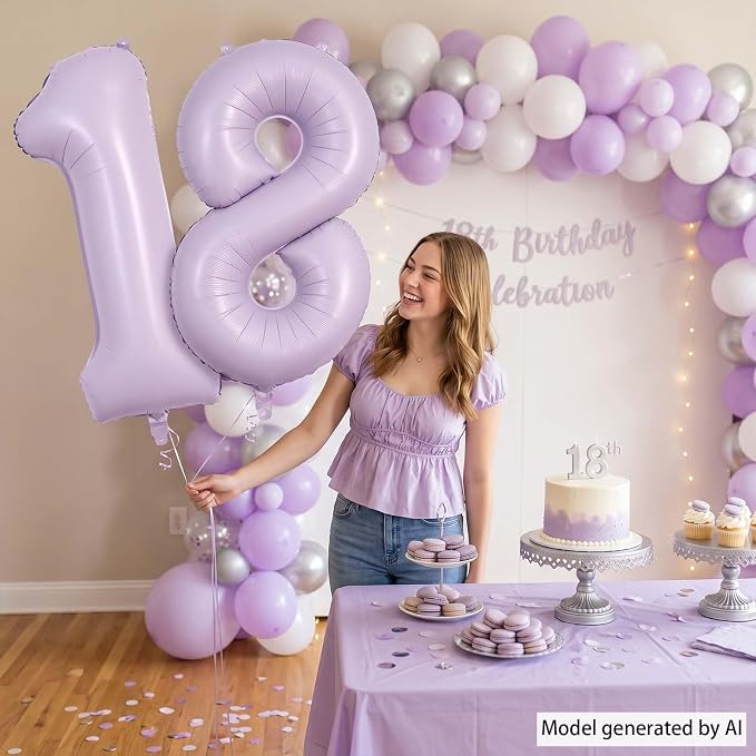 Cream Purple Number 18 Balloon 40 Inch, Foil Digits - Image 2