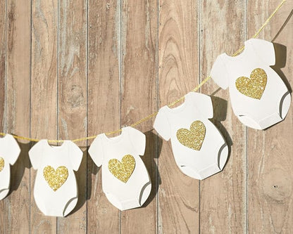 Letjolt White Baby Shower Garland Gender Reveal Banner 9 Flags | Pre-strung by Letjolt
