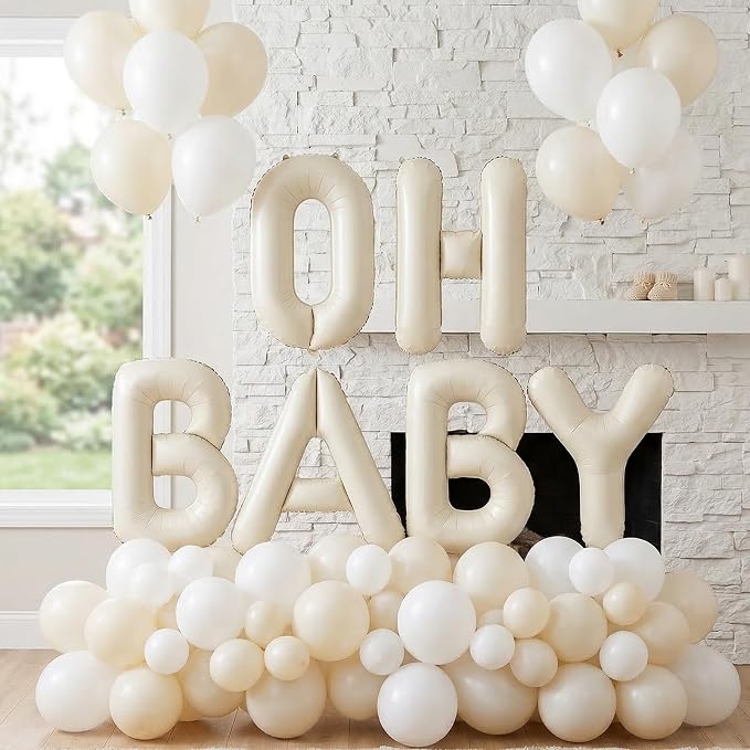 Biapian 40 Inch OH BABY Letter Balloons, Big Beige Foil Balloons - Image 6