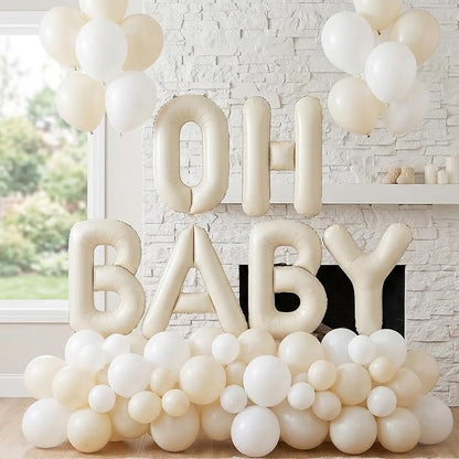 Biapian 40 Inch OH BABY Letter Balloons, Big Beige Foil Balloons - Image 6