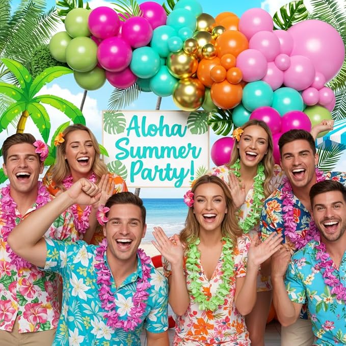 Flamingo Tropical Luau Balloons Arch Kit 162Pcs, Olive Green Hot Pink Orange - Image 6
