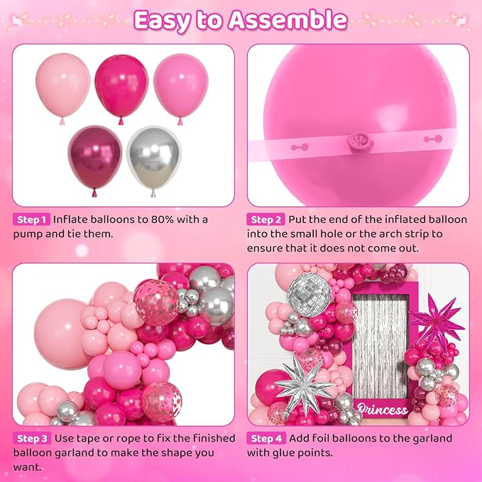 143Pcs Princess Pink and Silver Valentines Balloon Garland Arch Kit | Confetti - Image 8