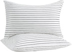 JELLYMONI 100% Natural Cotton Striped King Pillowcases Set, 2 Pack White with Thin Black Stripes Pattern Printed Pillow Covers with Envelope Closure (Pillows are not Included)