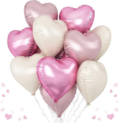 Pink White Heart Balloons, Pastel Pink Light Pink White Heart Shaped Mylar by TAOYE