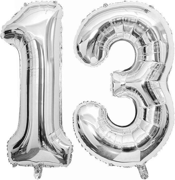 Silver 13 Number Balloons, 40 Inch Giant Number 13 Balloons Foil Mylar Helium by Lovoir