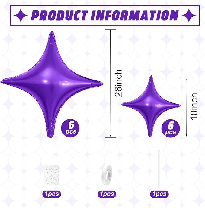 Purple Star Balloons, 26Inch and 10Inch Purple Quadrangle Helium Balloon - Image 2