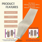 Full Shine White Blonde Tape in Hair Extensions Tape in Extensions Human Hair 10Inch Seamless Invisible Remy Skin Weft Double Sided Adhesive Extension for Women Silky Straight 30G 20Pcs
