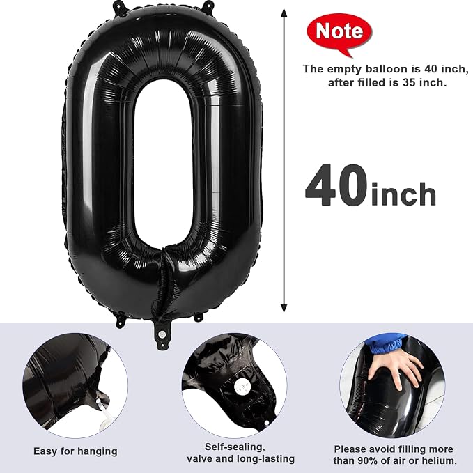 Number 0 Balloons Birthday Decorations, 40In Black Balloons - Image 5