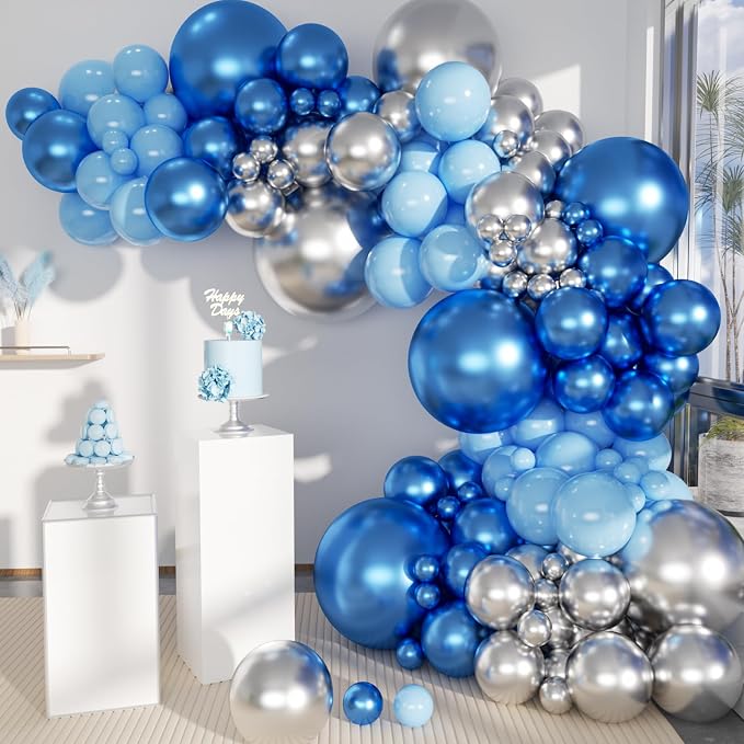 Silver Blue Balloon Garland 127 Pcs 18In 12In 10In 5In Confetti Latex Balloons by MOXMAY