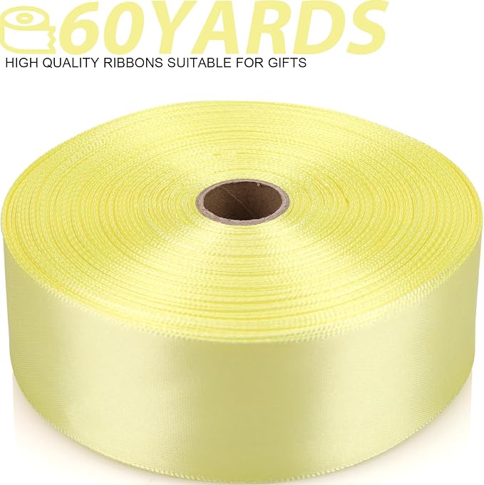 1-1/2 Inch 60 Yards Rice Yellow Solid Satin Ribbon - Image 2