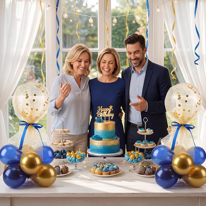 BBTO 8 Set Blue Gold Balloon Centerpieces - Image 6
