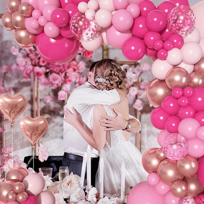 Pink Balloons Arch Garland Kit, Different Sizes Hot Pink Pastel Latex Metallic - Image 4