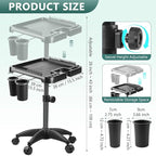 Professional Salon Rolling Tray Cart, Height Adjustable Storage Platform with Hair Tool Holders, Mobile Hairdressing Trolley with Wheels, Black