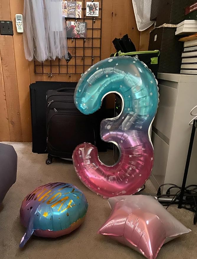 2 Balloon Numbers Birthday Decorations, 40In Pink Purple Blue Balloons | - Image 4