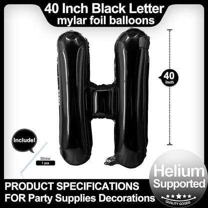 40 Inch Black Letter H Balloons, DIY Phrase Foil Alphabet Letter H Balloons DIY - Image 2