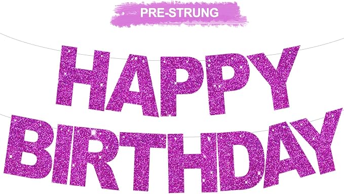 BEISHIDA Pre-Strung Glitter Purple Happy Birthday Banner Party Sign Decor | NO by Beishida