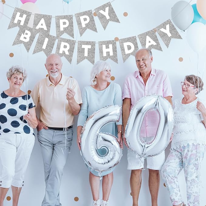 Silver Happy Birthday Banner Happy Birthday Sign - Image 6