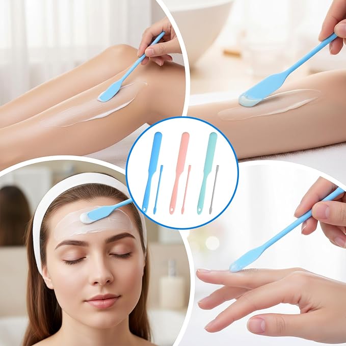 6PCS Non-Stick Wax Spatulas Set, Reusable Silicone Spatula Waxing Applicator for Hair Removal Body Home Salon Use (Pink Blue Gray Green)