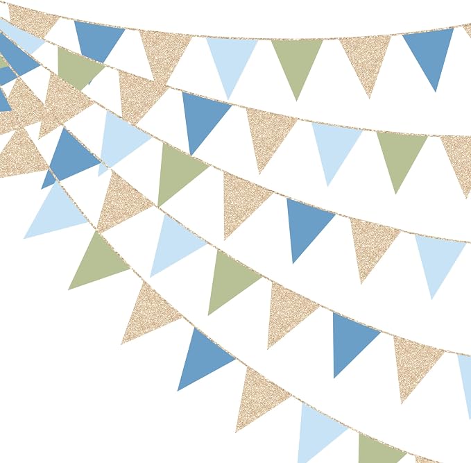 Champagne Gold Dusty Blue Sage Green Pennant Banner Flag Olive Green Blue by pinkblume