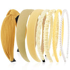 VELSCRUN Headbands for Women 7 Pcs Different Yellow Fashion Knotted Solid Head Bands Pearl Headband Non Slip Hair Band for Womens Gilrs Thin Thick Short Hair Face Wash Hair Accessories