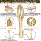 Bamboo Hair Brush Comb Set for Women Men, Wood Bristle Paddle Detangling Brush, Wide Tooth Comb for Curly Wavy Thick Thin Wet Dry Hair, Brush Cleaning Tool Included - 4 Pack