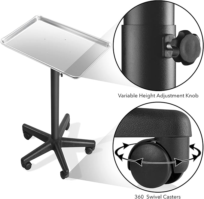 Saloniture Set of 2 - Aluminum Salon Instrument Tray, Heavy-Duty Metal Rolling Base
