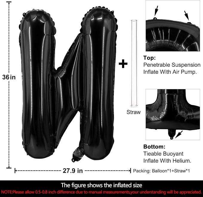 Lovoir 40 Inch Large Black Letter N Balloons Big Size Jumbo Mylar Foil Helium - Image 2
