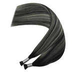 YoungSee I Tip Hair Extensions Human Hair Ombre Black 16 Inch I Tip Hair Extensions Human Hair Balayage Black with Silver Itip Hair Extension 80s 50g Itips Hair Extensions Real Human Hair for Women