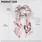 Butterfly Bow Hair Ties for Women Floral Pack of 2 Fashion Satin Hair Ties for Thin Hair Pink Aesthetic Scrunchies with Knot No Damage Ponytail Decor Band