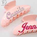 Personalized Colorful Name Hair Claw Clips for Women,Custom Hair Clips with Diamond,Cute Hair Accessories 4",Handmade Rhinestones Hair Clamp Gifts for Mom,Bride,Wife,Bridesmaid（Baby Pink）