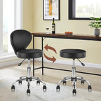 Set of 2 PVC Faux Leather Rolling Swivel Salon Stool Chair with Wheel Back Lumbar Support Seat Height 22 in Diameter 15 Inch Adjustable Hydraulic Chair for Beauty Barber Manicure Lash 2 Pack