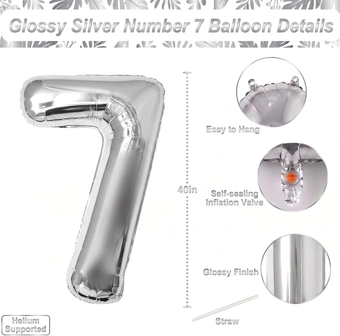 Silver Number 7 Balloon 40 Inch, Sleek Foil - Image 4