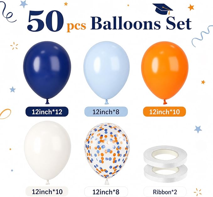 Navy Blue Orange Balloons - Image 2