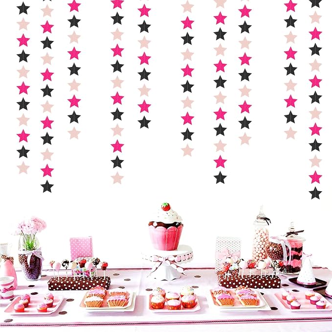 Hot-Pink Black Birthday Party-Decorations Garland - 62ft Twinkle Little Star - Image 5