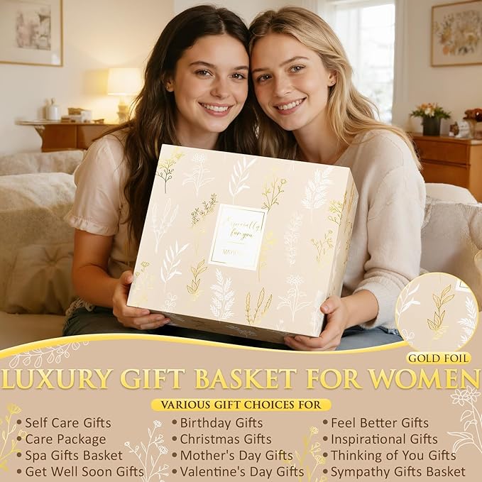Birthday Gifts for Women Self Care Package Get Well Soon Gift Baskets, Thinking of You Sympathy Spa Gift Set w/ Crochet Flower Bouquet, Unique Christmas Gifts for Women Mom Her Best Friend Sister Wife