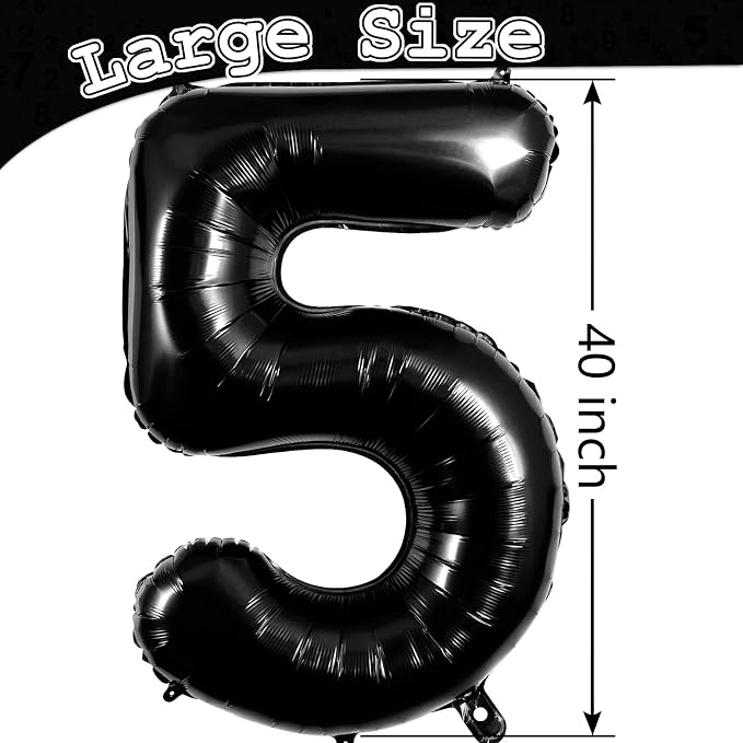 Black Number 5 Balloons 40 Inch Large Foil Balloons, Giant Number Balloon - Image 6