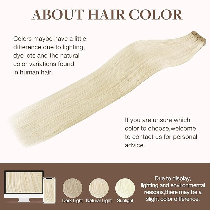 GOO GOO Tape in Hair Extensions Human Hair, 1000 Pure Platinum Blonde, 24inch 50g 20pcs, Skin Weft Seamless Invisible, Silky Straight with Thick Ends, Remy Human Hair