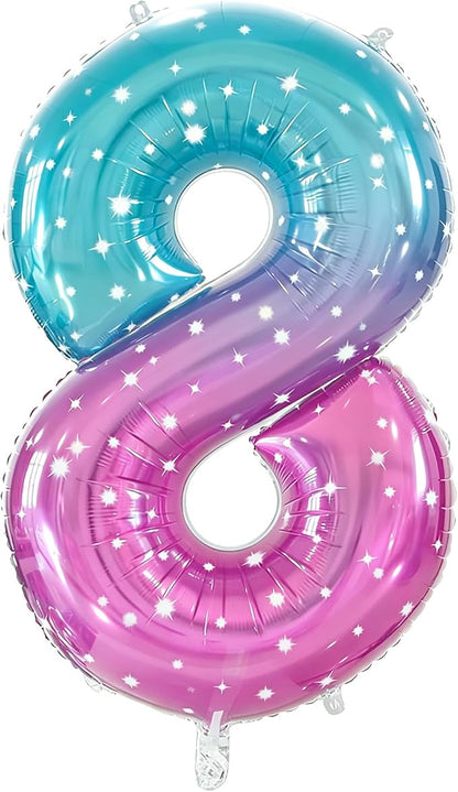 Number 8 Foil Balloon with Crown, 40-Inch Gradient | Gradient star print number by GifloonOfficial