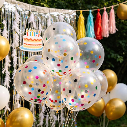 100pcs Rainbow Multicolor Confetti Balloons 12 inch | Clear Balloons Filled - Image 3