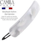 Camila Paris CP3361 French Hair Barrette Clip for Girls, Handmade, White, Metal-Free Closure Strong Hold Grip Hair Clips for Women, No Slip and Durable Styling Girls Hair Accessories, Made in France