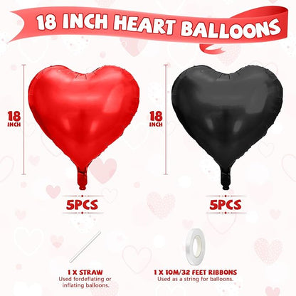 Red Black Heart Balloons, 18 Inch Red and Black Foil Balloons Helium - Image 2