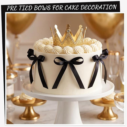 30PCS Black Ribbon Bows for Cakes Pre-Tied Bow Cake Toppers | Ready to Use Cake - Image 4