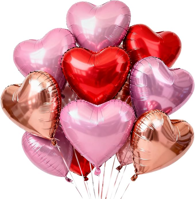TONIFUL 30 Pcs 18 Inch Red Pink Rose Gold Heart Shape Foil Mylar Balloons | by TONIFUL
