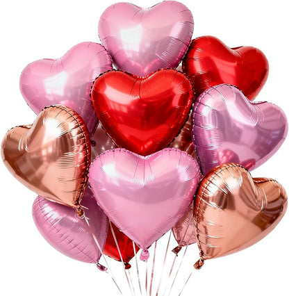 TONIFUL 30 Pcs 18 Inch Red Pink Rose Gold Heart Shape Foil Mylar Balloons | by TONIFUL