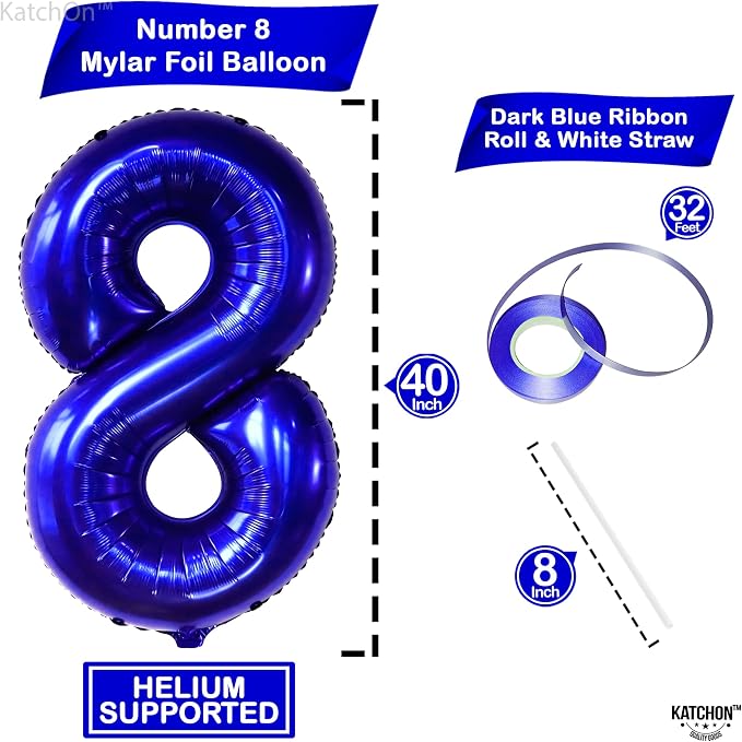 KatchOn Navy Blue Number 8 Balloon 40 Inch, 8th Birthday Decorations Boy | - Image 2